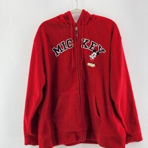 Disney Mickey Mouse Red Fleece Full Zip Hoodie Womens 2X Plus Embroidered